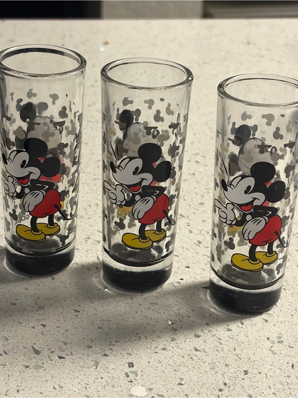 Disney Mickey Mouse Clear Shot Glasses with Red, Yellow and Black
